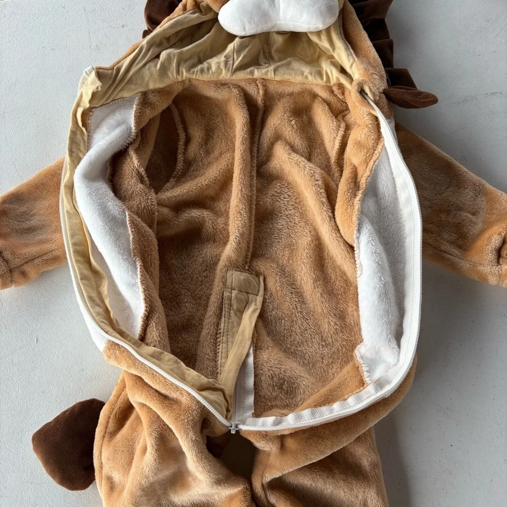 Lion Costume Toddler Plush Hooded Jumpsuit Zip Front Brown Size 80/48 12 18 mo